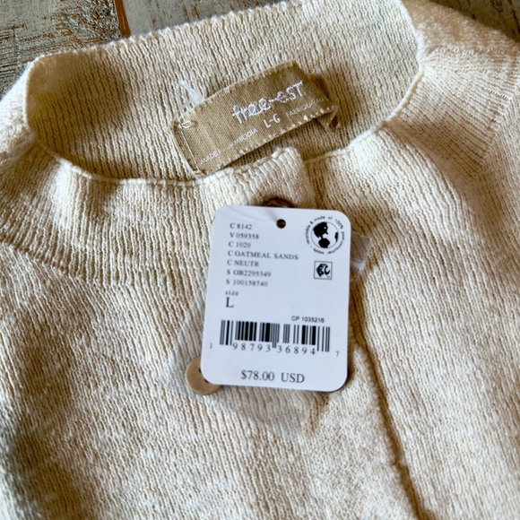 NWT Free People Jameson Cotton-Linen Sweater Mini Dress • Size L • Neutral Knit - Picture 4 of 5